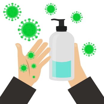 alcohol gel cleaning hands virus hygiene green illustration
