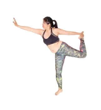 A beautiful young Asian woman exercising in sports outfit on the floor.looking straight ahead, isolated for white background.