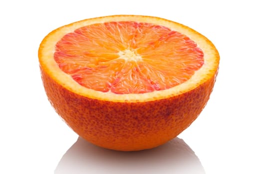 Half sanguine blood orange fruit sliced white isolated