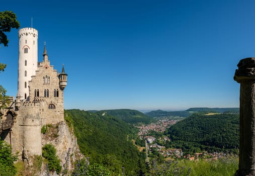 Castle Lichtenstein with blue sky in horizontal format