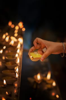 Diwali oil lamp in indian temple