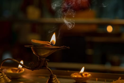 Diwali oil lamp in indian temple