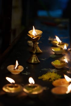 Diwali oil lamp in indian temple