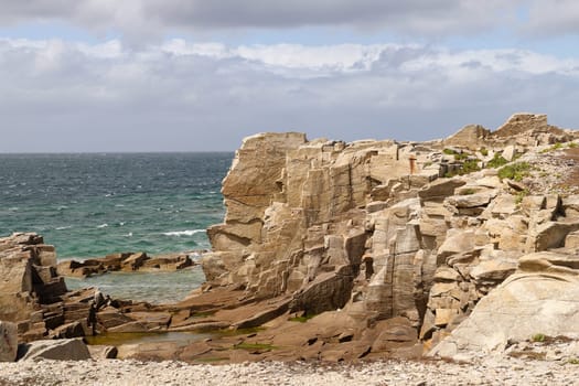 Cliffs on the coast of the Ile Grande - Big Island - in Pleumeur-Bodou in Brittany, France