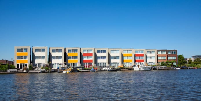 Houses on the waterfront in Leeuwarden, Friesland..