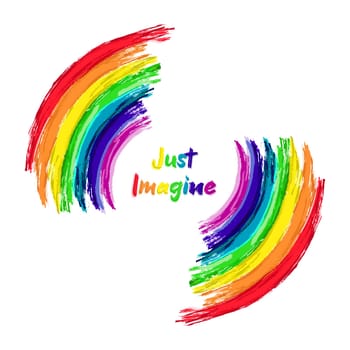 Just imagine rainbow paintings with inspirational text isolated on white background. Positive vibes, colorful motivational message illustration.