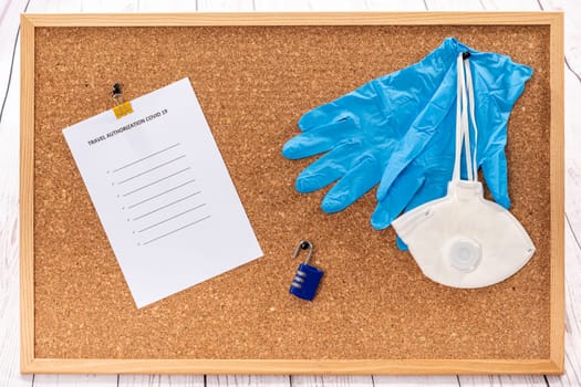 Coronavirus organize for travel with authorization and equipment. Memos and notes.