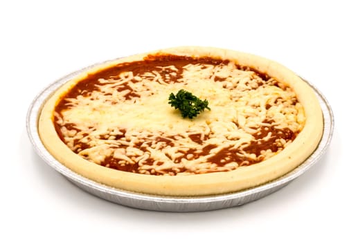 Close up of Bolognese Neapolitan Pizza. , tomato sauce, mozzarella cheese on a white background