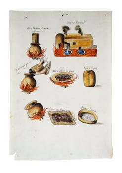 Cochineal production in Mexico, 1821. Process illustration. General Archive of the Indies, Seville, Spain