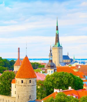 Tallinn Old Town skyline. Estonia. aerial view