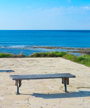 Empty benches by the sea. Paphos, Cyprus
