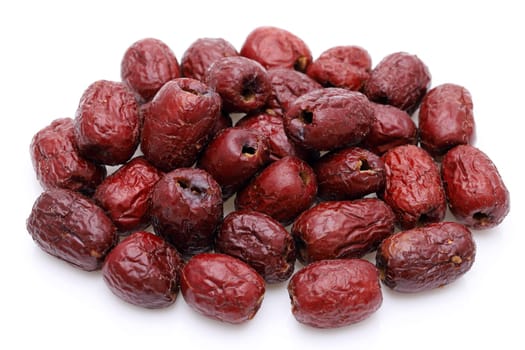 dried jujube fruits, chinese herbal medicine on white background