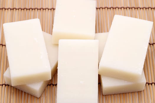 Japanese dried confectionery, Mochi sweets on bamboo table