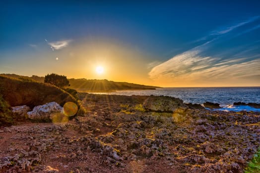 Beautiful sunrise on the coast of Sa Coma on the Mediterranean island of Mallaorca
