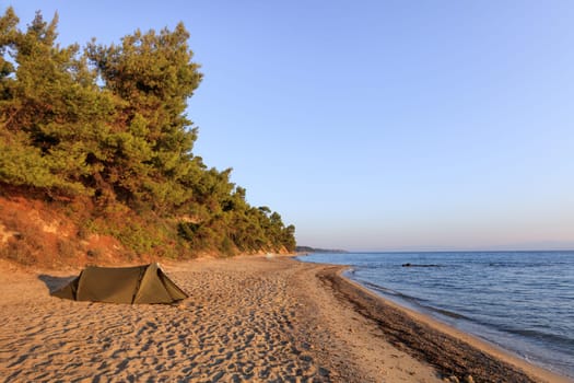 sunrise in Kriopigi beach. Kassandra of Halkidiki peninsula, Greece