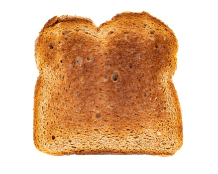 sliced of whole wheat bread toasted, isolated on white background, photographed from above