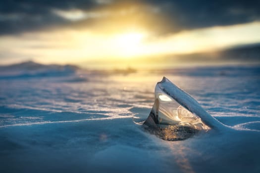 Natural breaking ice over frozen water lake, Baikal Russia winter season natural landscape background
