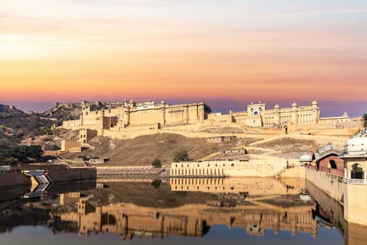 Amber Fort in India, Jaipur, sunset view.