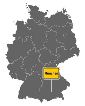Landkarte von Deutschland mit Ortsschild von München