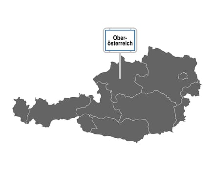 Landkarte von Österreich mit Ortsschild von Oberösterreich