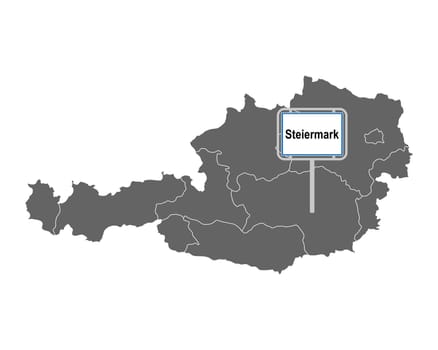 Landkarte von Österreich mit Ortsschild Steiermark