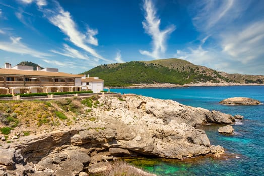 Holiday apartments on the coast of the Spanish Balearic island Mallorca near cala ratjada with view to the Mediterranean Sea