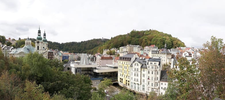 Panorama of the old town of Karlovy Vary in the Czech Republic