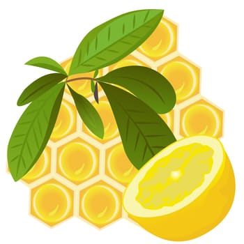 A Brunch of tea, lemon and a honeycomb vector illustration on a white background isolated