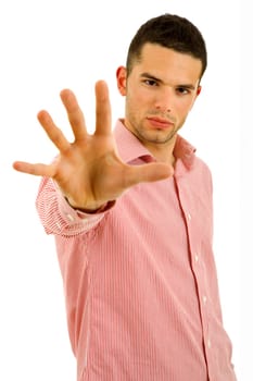 young man making stop with his hand