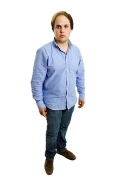 young casual man full body in a white background