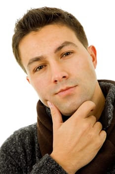 studio picture of a pensive young man, isolated on white