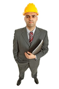 An engineer with yellow hat, isolated on white