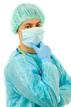 young male doctor, isolated on white background