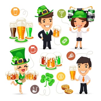 Office Workers on the Patricks Day Party. Isolated on White Background. Clipping paths included in additional jpg format.