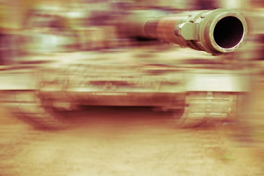 army tank motion blur,close up on gun barrel
