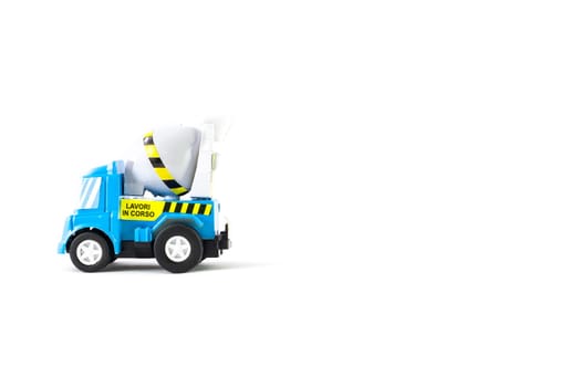 Concrete mixer Toys Truck. Men at work. Road up