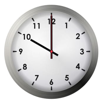 Analog metal wall clock isolated on white background.