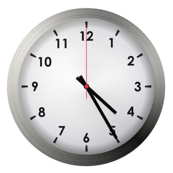 Analog metal wall clock isolated on white background.