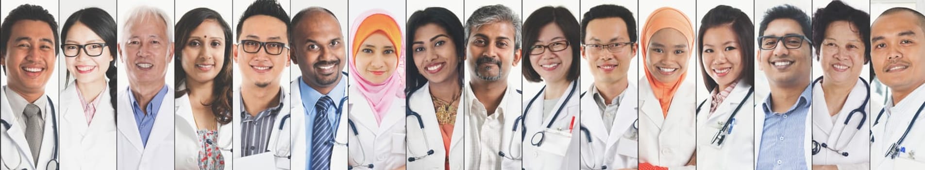 Different faces of medical people, doctor and nurse.