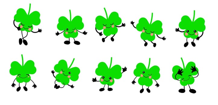 shamrock character. Cute clover leaf on a white background. St. patrick's day.