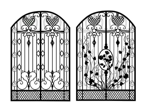 The gate forged. Metal grill. Artistic forging. Iron Vector illustration