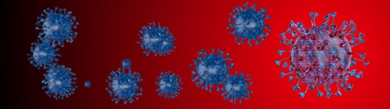 Microscope virus cell. Pandemic bacteria pathogen medical health risk, Corona COVID-19 Alert SOS, immunology, virology, epidemiology concept. 3D illustration