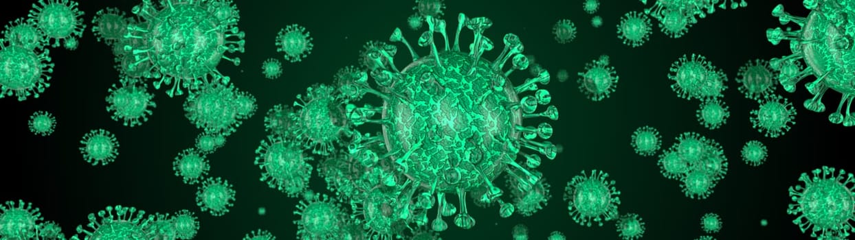 Microscope virus cell. Pandemic bacteria pathogen medical health risk, Corona COVID-19 Alert SOS, immunology, virology, epidemiology concept. 3D illustration