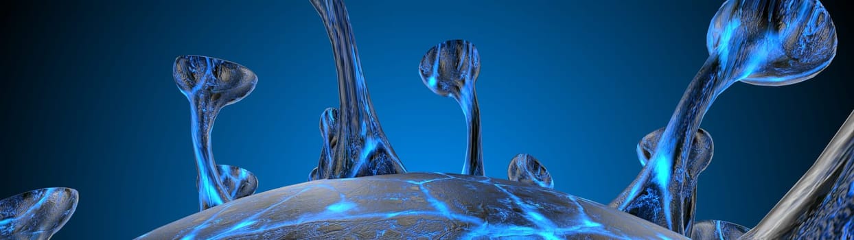 Microscope virus cell. Pandemic bacteria pathogen medical health risk, Corona COVID-19 Alert SOS, immunology, virology, epidemiology concept. 3D illustration