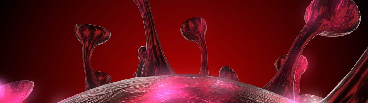 Microscope virus cell. Pandemic bacteria pathogen medical health risk, Corona COVID-19 Alert SOS, immunology, virology, epidemiology concept. 3D illustration