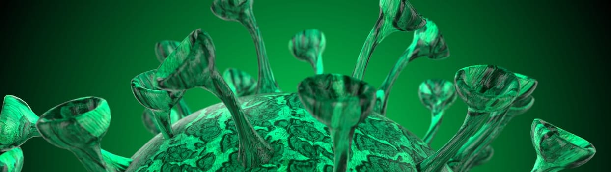 Microscope virus cell. Pandemic bacteria pathogen medical health risk, Corona COVID-19 Alert SOS, immunology, virology, epidemiology concept. 3D illustration