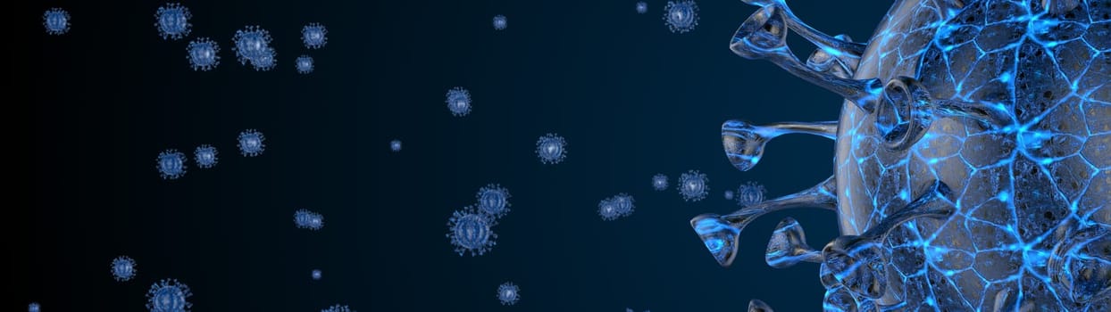 Microscope virus cell. Pandemic bacteria pathogen medical health risk, Corona COVID-19 Alert SOS, immunology, virology, epidemiology concept. 3D illustration