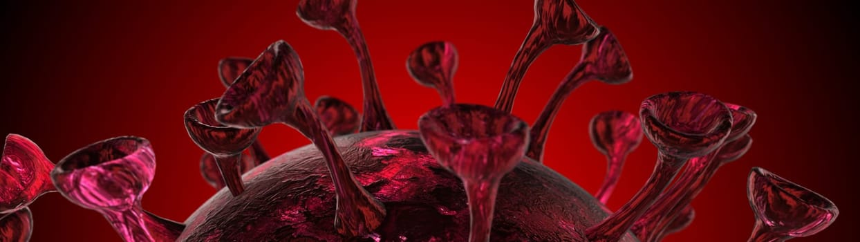 Microscope virus cell. Pandemic bacteria pathogen medical health risk, Corona COVID-19 Alert SOS, immunology, virology, epidemiology concept. 3D illustration