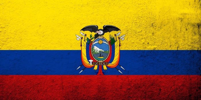 the Republic of Ecuador National flag. Grunge background