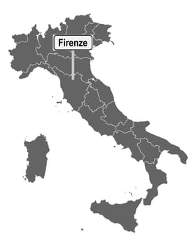 Landkarte von Italien mit Ortsschild von Firenze